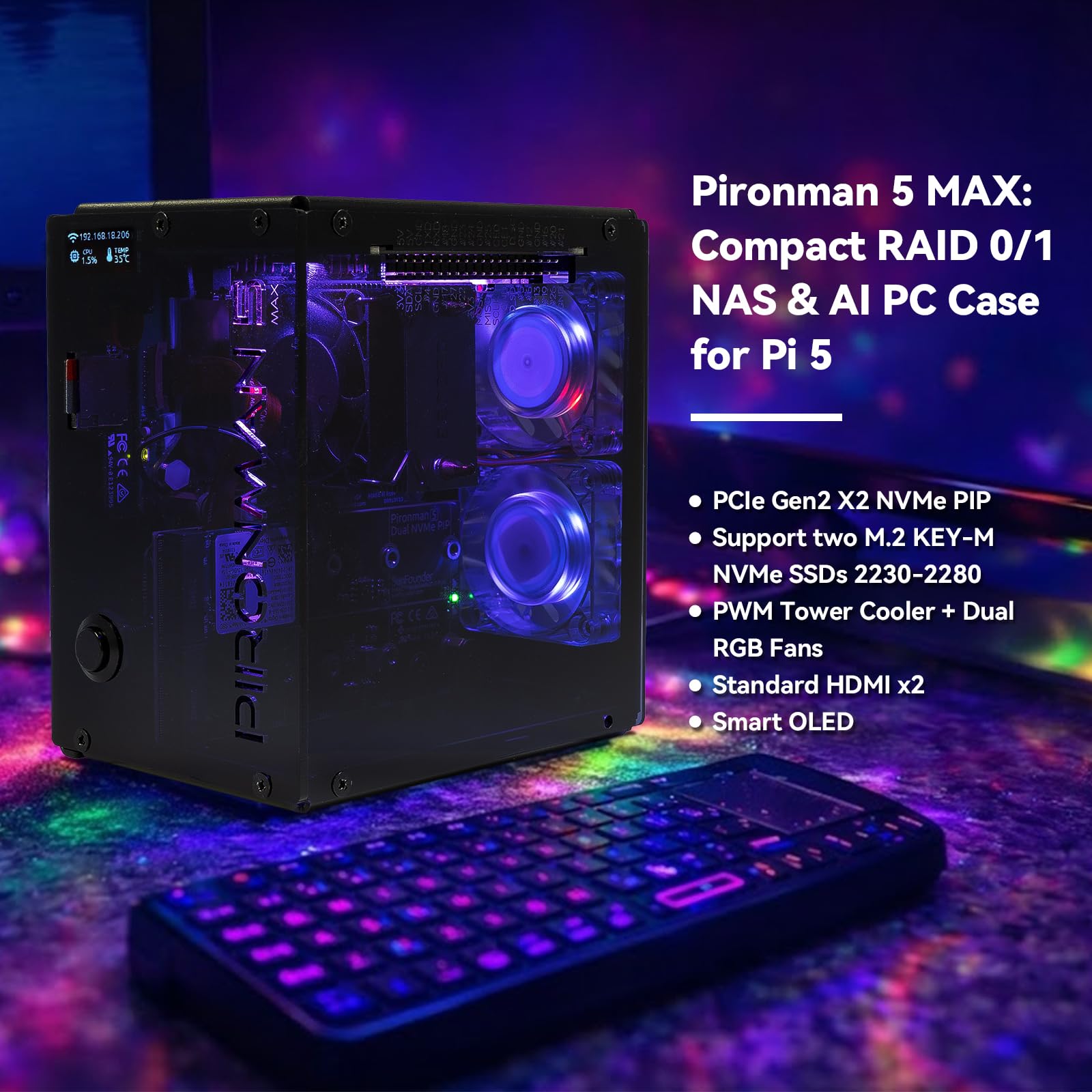 Pironman 5-MAX Dual NVMe M.2 S - Raspberry Pi Ai Kit Hailo-8L recensie en prijs