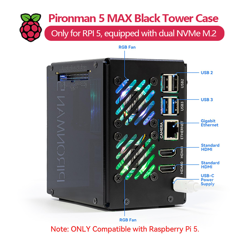 Pironman 5 MAX, Black Tower Ca - Argon One V3 M.2 Nvme Case recensie en prijs